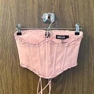 Pink Lace-Trim Corset Top